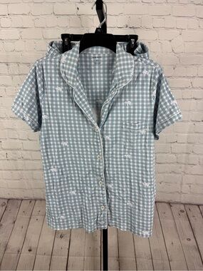Roller Rabbit Blue and Gray Gingham Print Elephant Pajama Short Set Size XL